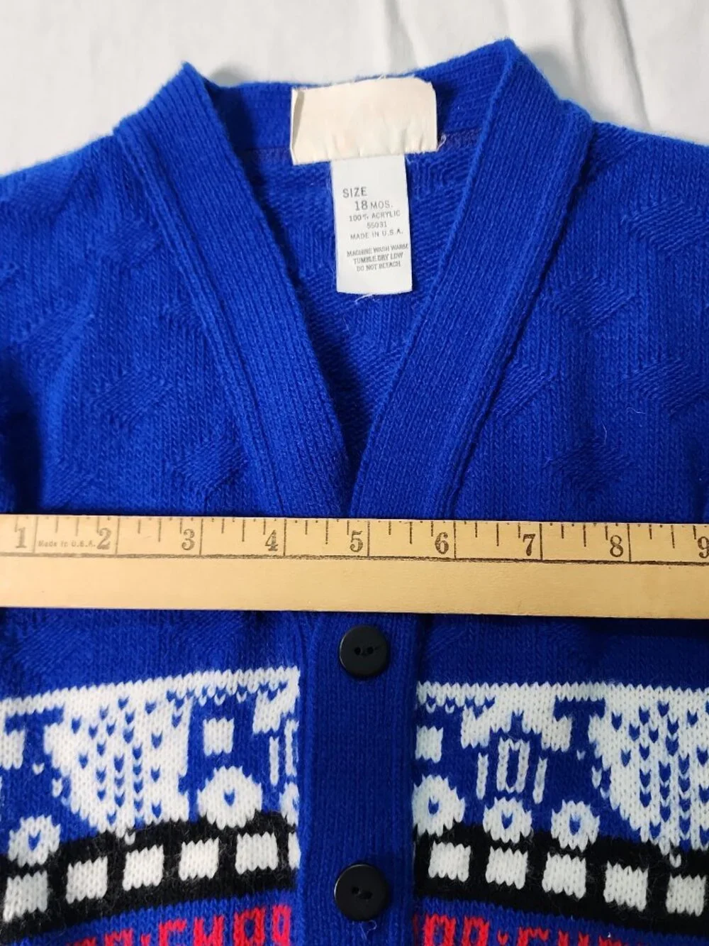 The Club House Choo Choo Train Baby Cardigan Sweater Royal Blue 18 Months Vtg